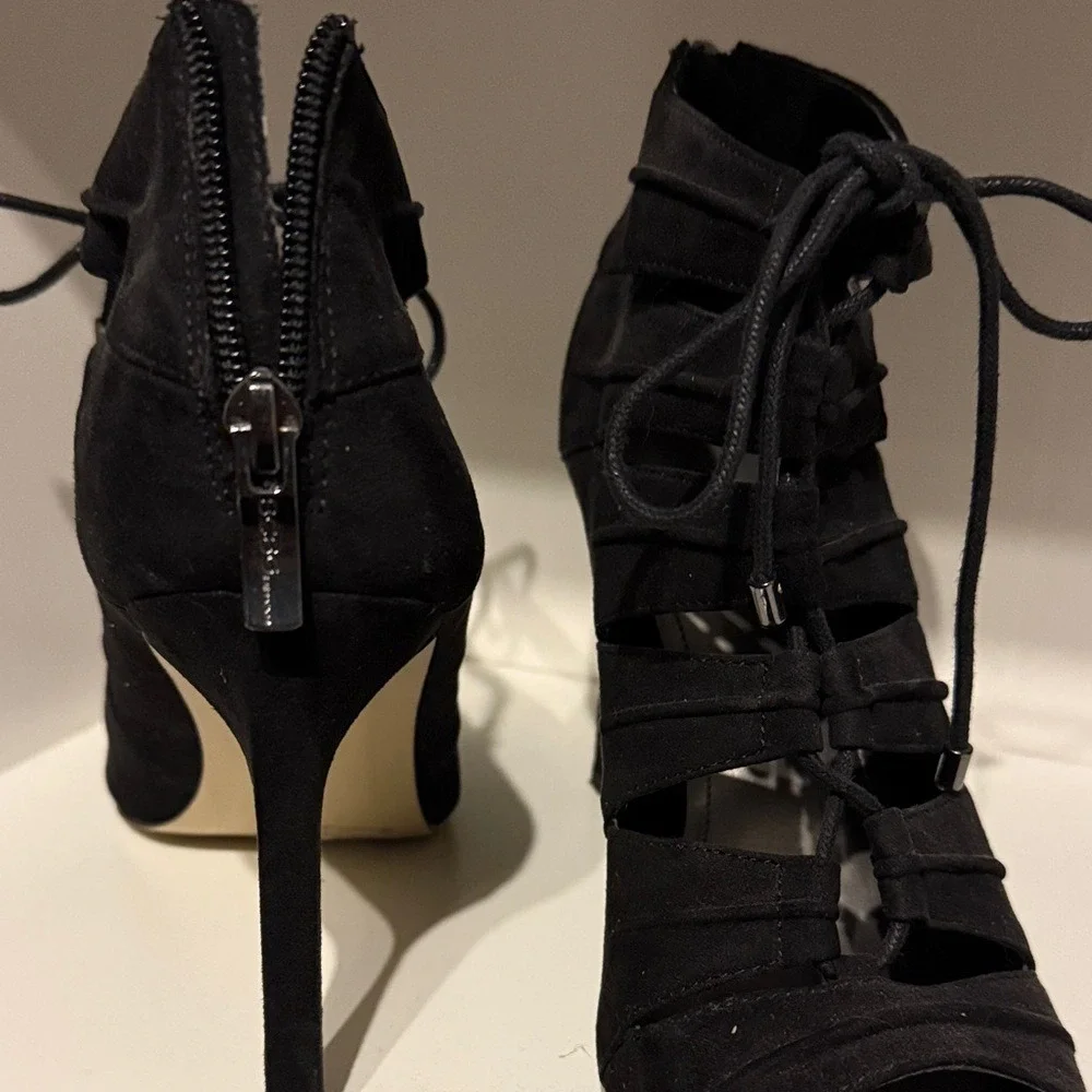 BCBGeneration Cage Booties‎ Women Size 7.5 Black Suede Lace Up Stiletto Heel